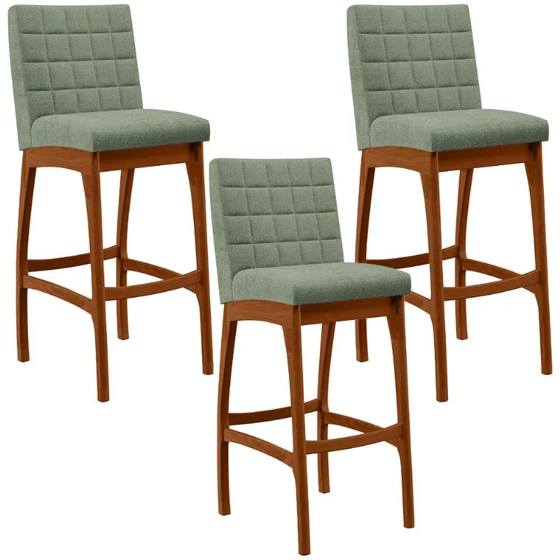 Kit 03 Banquetas Alta Para Cozinha Sala De Jantar Fixa Mila L02 Bouclê Oliva - Lyam Decor