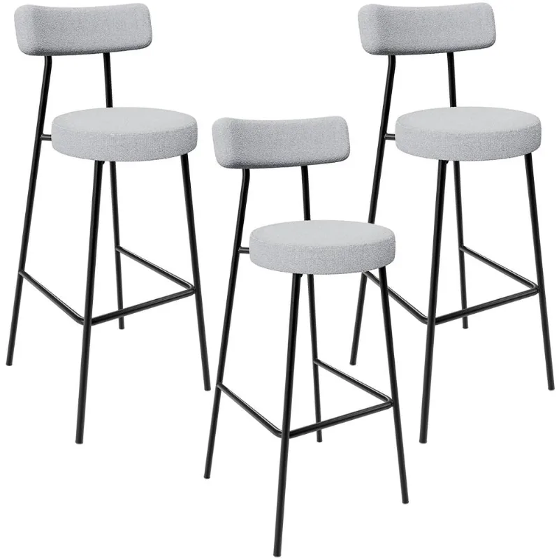 Kit 03 Banquetas Altas Cozinha Bar Sala De Jantar Em Aço Milão L02 Bouclê Cinza - Lyam Decor