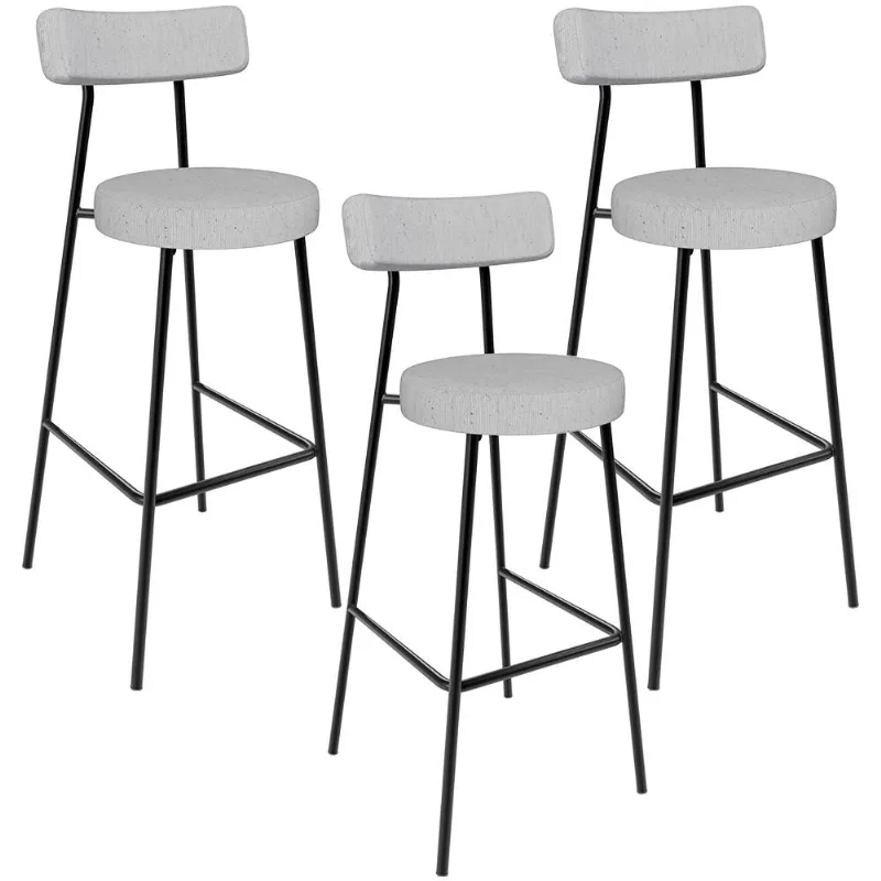Kit 03 Banquetas Altas Cozinha Bar Sala De Jantar Em Aço Milão L02 Linho Cinza - Lyam Decor
