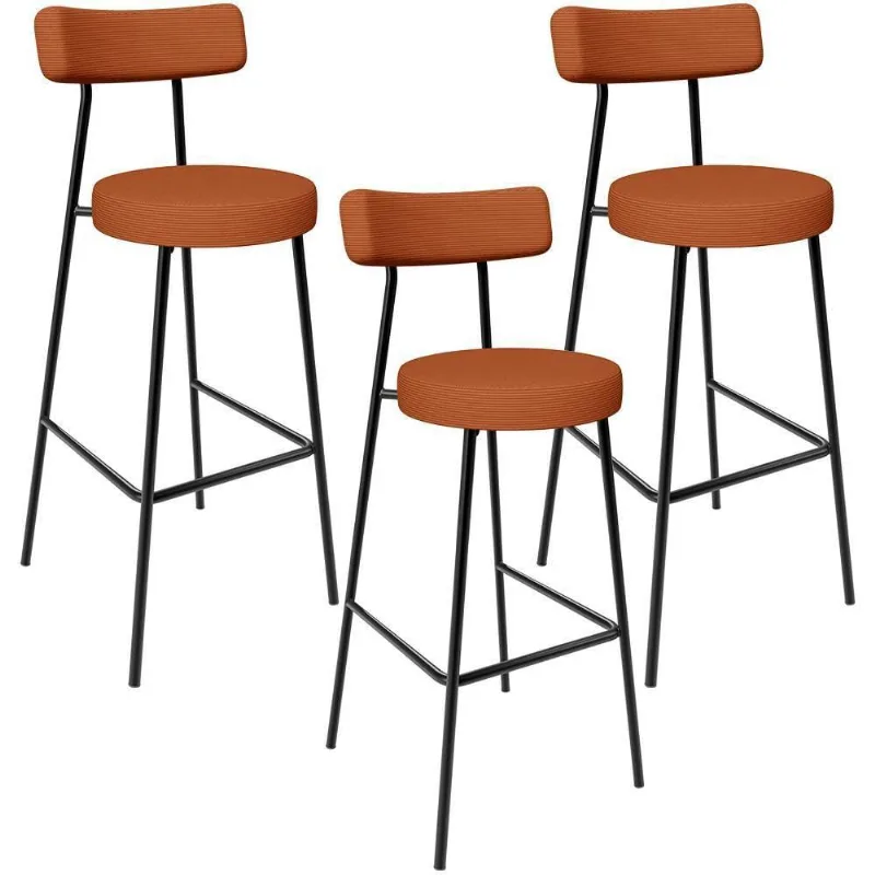 Kit 03 Banquetas Alta Bar Cozinha Sala De Jantar Em Aço Milão L02 Tecido Terracota - Lyam Decor