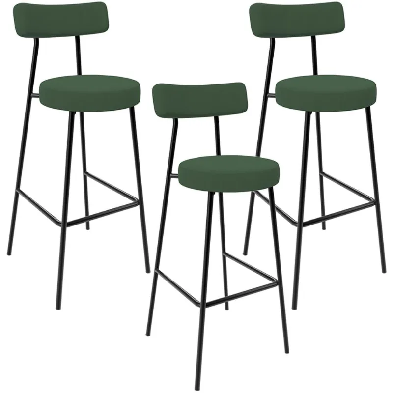 Kit 03 Banquetas Baixa Bar Cozinha Sala De Jantar Milão L02 Suede Verde Musgo - Lyam Decor