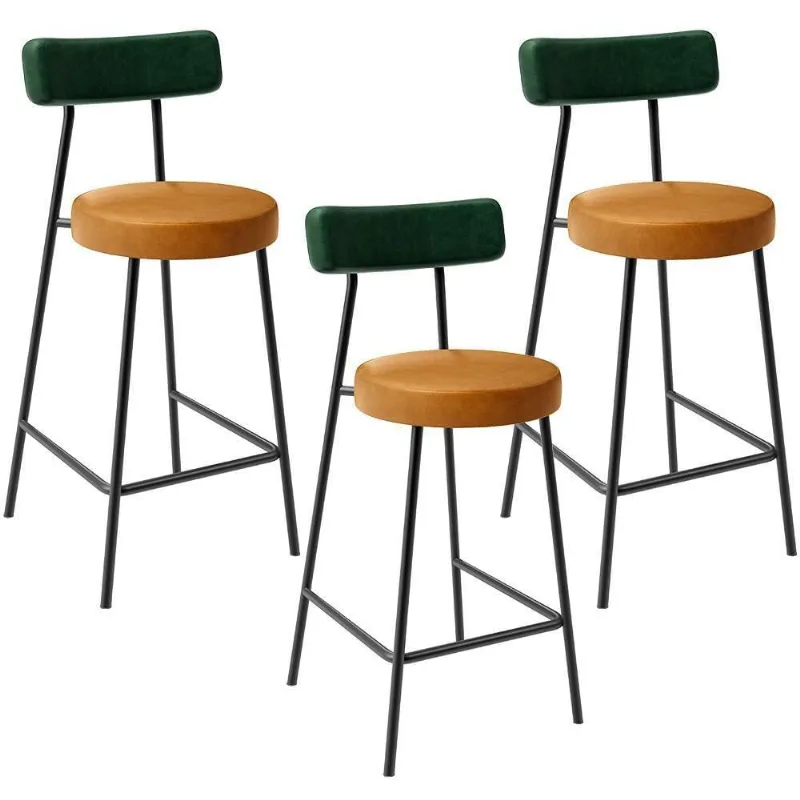 Kit 03 Banquetas Baixa Cozinha Sala Jantar Bancada Milão L02 Facto Verde Couríssimo Whisky - Lyam Decor