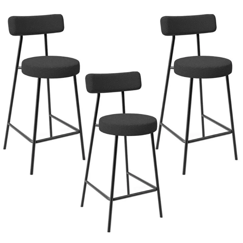 Kit 03 Banquetas Baixa Para Cozinha Sala De Jantar Bancada Milão L02 Bouclê Preto - Lyam Decor