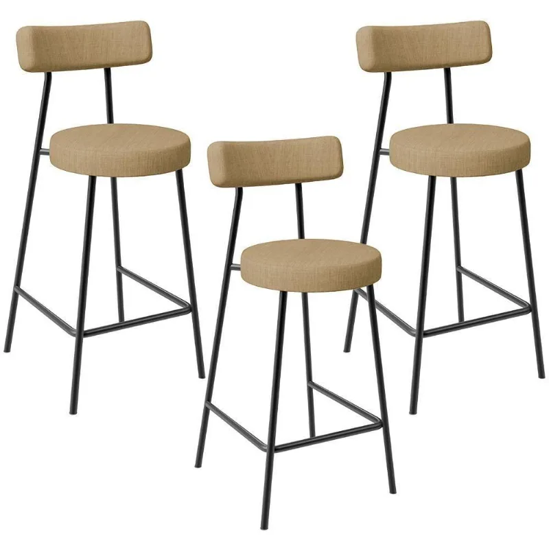 Kit 03 Banquetas Baixa Para Cozinha Sala De Jantar Bancada Milão L02 Linho Bege Escuro - Lyam Decor