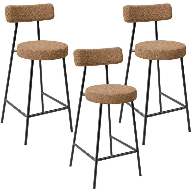Kit 03 Banquetas Baixa Para Cozinha Sala De Jantar Bar Bancada Milão L02 Bouclê Mostarda - Lyam Decor