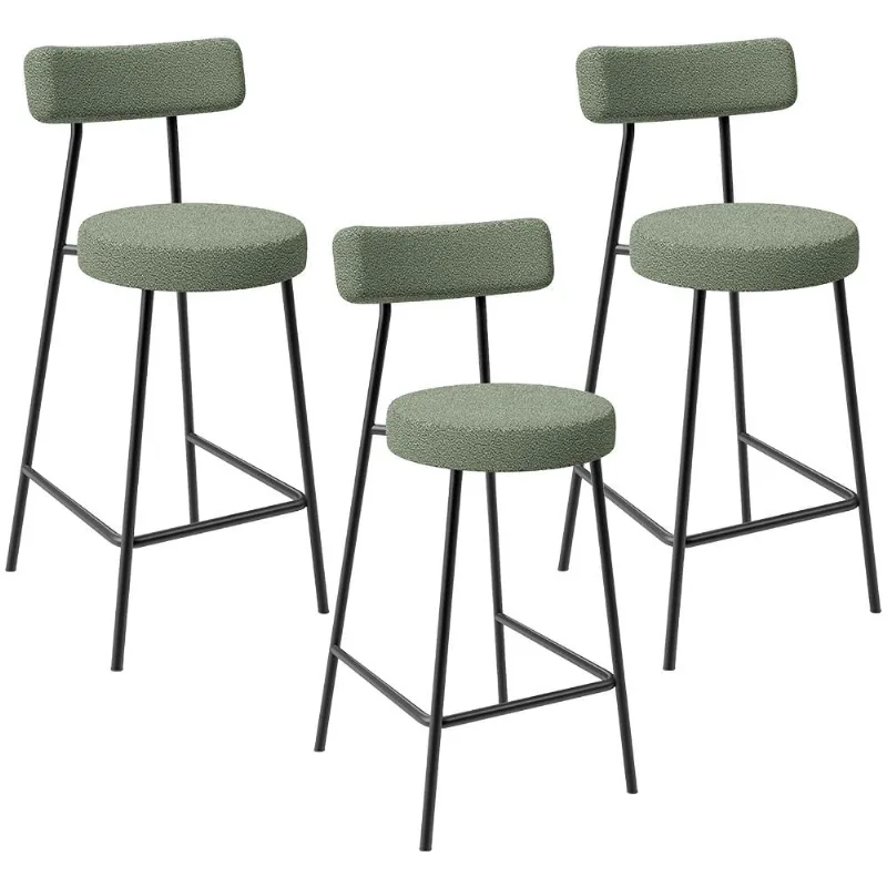 Kit 03 Banquetas Baixa Para Cozinha Sala De Jantar Bar Bancada Milão L02 Bouclê Oliva - Lyam Decor