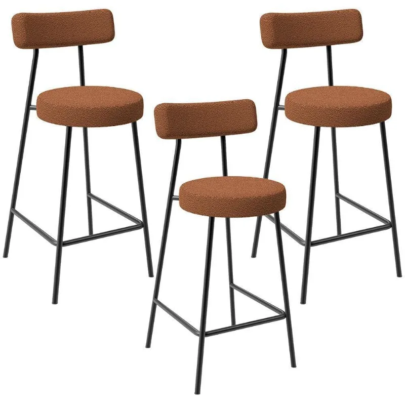 Kit 03 Banquetas Baixa Para Cozinha Sala De Jantar Bar Bancada Milão L02 Bouclê Terracota - Lyam Decor