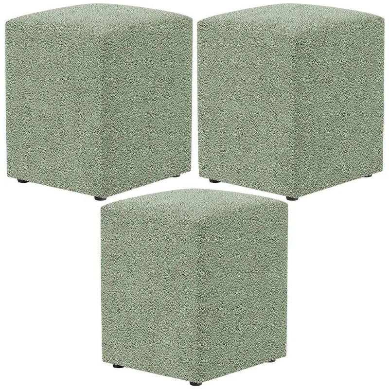 Kit 03 Puffs Quadrado Decorativo Sala De Estar L02 Bouclê Oliva - Lyam Decor
