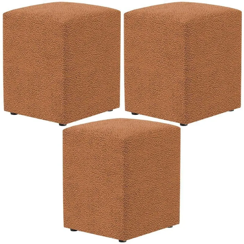 Kit 03 Puffs Quadrado Decorativo Sala De Estar L02 Bouclê Terracota