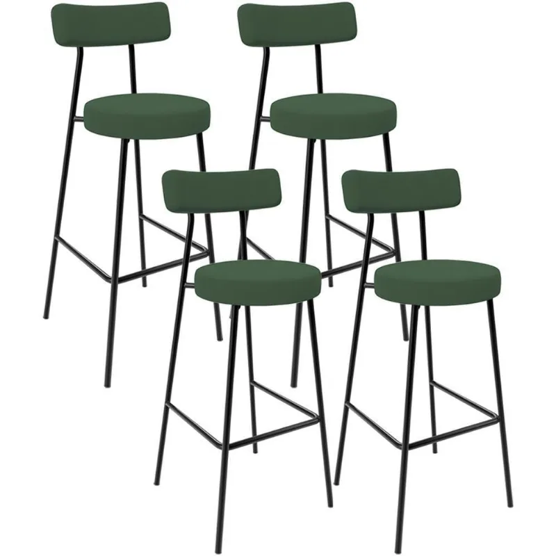 Kit 04 Banquetas Alta Bar Cozinha Sala De Jantar Em Aço Milão F01 Suede Verde Musgo - Lyam Decor