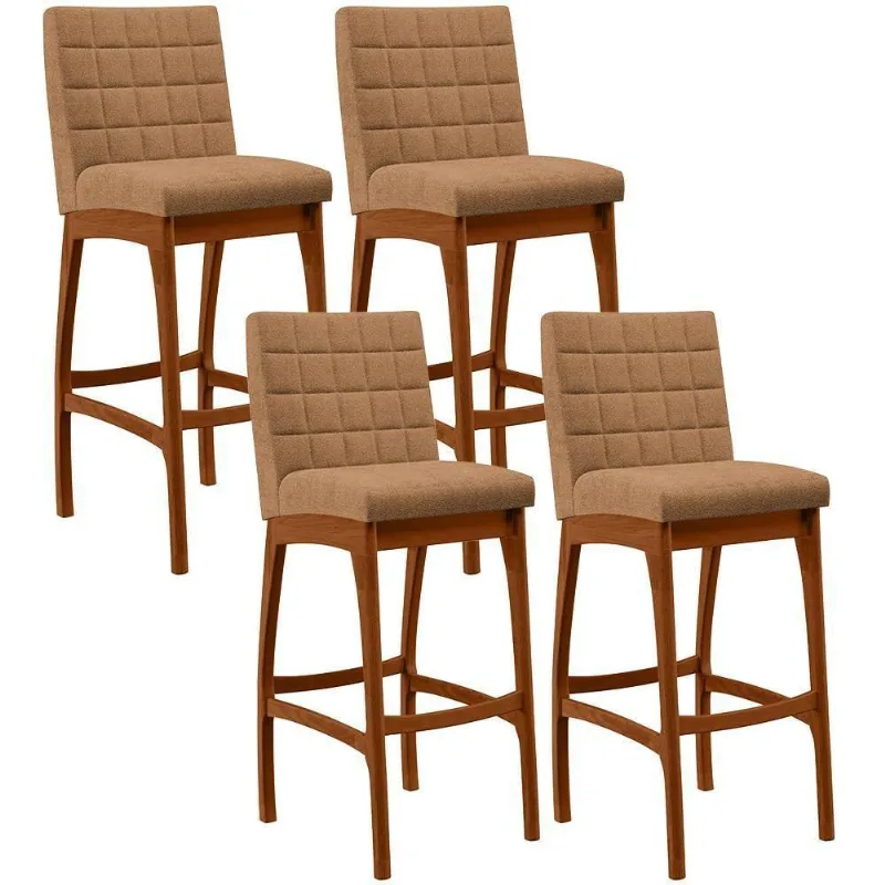 Kit 04 Banquetas Alta Para Cozinha Sala De Jantar Fixa Mila B04 Bouclê Mostarda - Lyam Decor