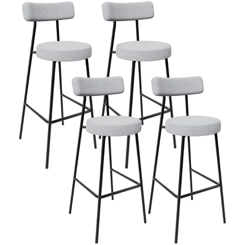 Kit 04 Banquetas Altas Bar Cozinha Sala De Jantar Em Aço Milão L02 Bouclê Cinza - Lyam Decor