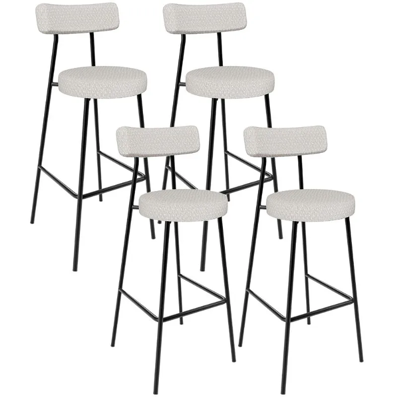 Kit 04 Banquetas Altas Bar Cozinha Sala De Jantar Em Aço Milão L02 Bouclê Cru - Lyam Decor