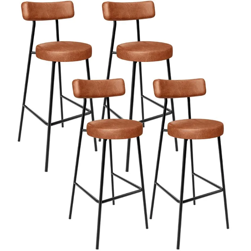 Kit 04 Banquetas Altas Bar Cozinha Sala De Jantar Em Aço Milão L02 Couríssimo Camel - Lyam Decor
