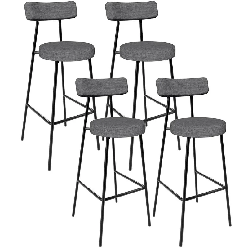 Kit 04 Banquetas Altas Bar Cozinha Sala De Jantar Em Aço Milão L02 Linho Cinza Escuro - Lyam Decor