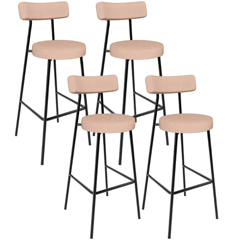 Kit 04 Banquetas Altas Bar Cozinha Sala De Jantar Em Aço Milão L02 Linho Rosê - Lyam Decor