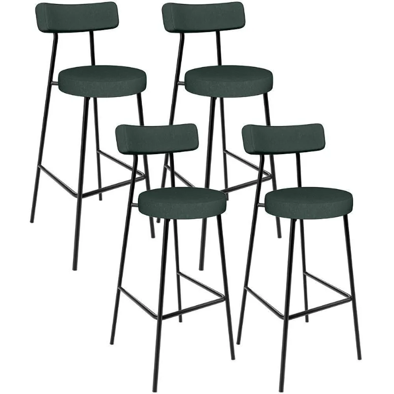 Kit 04 Banquetas Alta Bar Cozinha Sala De Jantar Em Aço Milão L02 Linho Verde Musgo - Lyam Decor