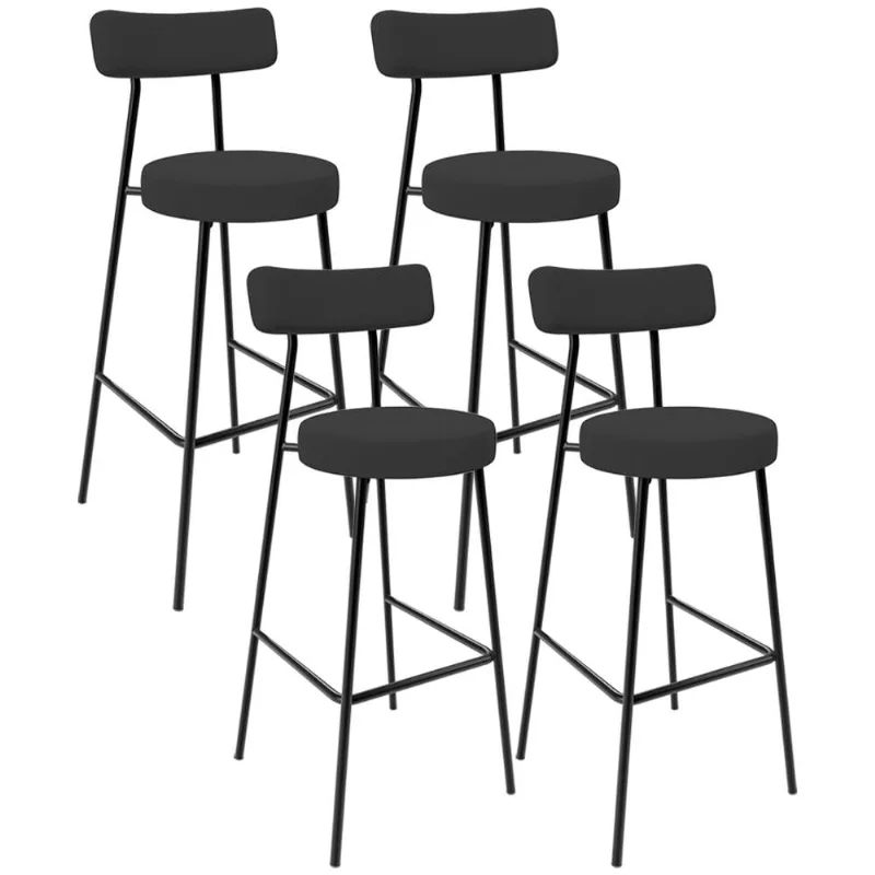 Kit 04 Banquetas Altas Bar Cozinha Sala De Jantar Em Aço Milão L02 Suede Preto - Lyam Decor