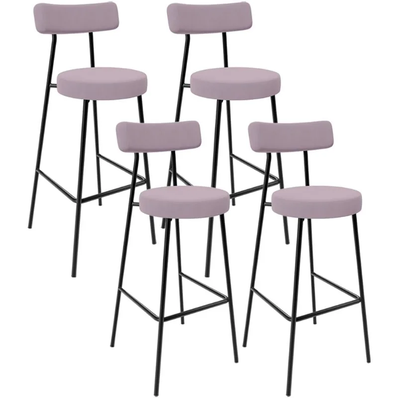 Kit 04 Banquetas Altas Bar Cozinha Sala De Jantar Em Aço Milão L02 Suede Rosê - Lyam Decor - Lyam Decor
