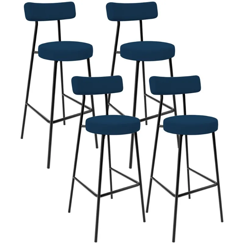 Kit 04 Banquetas Baixa Bar Cozinha Sala De Jantar Em Aço Milão L02 Suede Azul Marinho - Lyam Decor