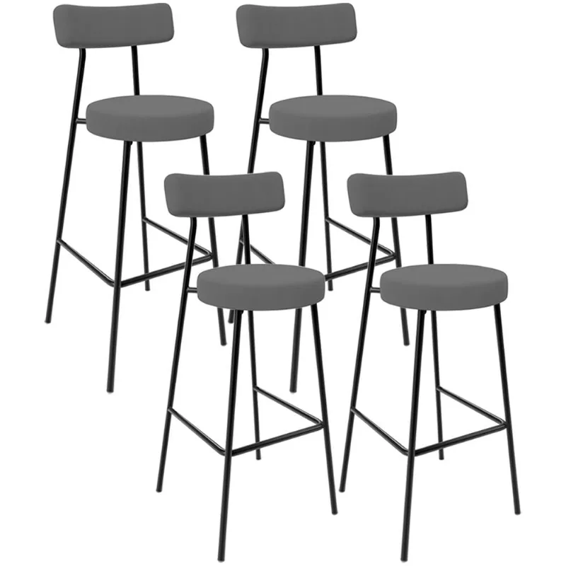 Kit 04 Banquetas Baixa Bar Cozinha Sala De Jantar Em Aço Milão L02 Suede Cinza - Lyam Decor