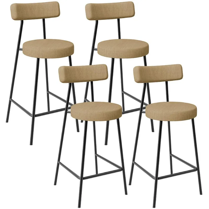 Kit 04 Banquetas Baixa Para Cozinha Sala De Jantar Bar Bancada Milão L02 Linho Bege Escuro - Lyam Decor