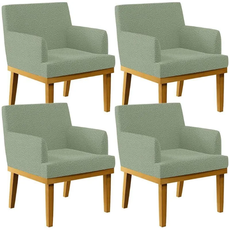 Kit 04 Poltronas Decorativa Para Sala De Estar E Recepção Beatriz W01 Bouclê Oliva - Lyam Decor