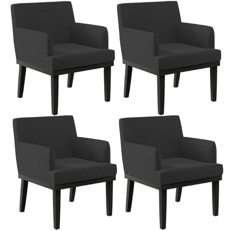 Kit 04 Poltronas Decorativas Sala De Estar Base Preto Beatriz W01 Bouclê Preto - Lyam Decor