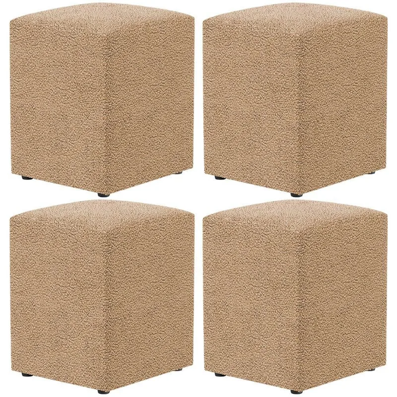 Kit 04 Puffs Quadrado Decorativo Sala De Estar L02 Bouclê Mostarda - Lyam Decor
