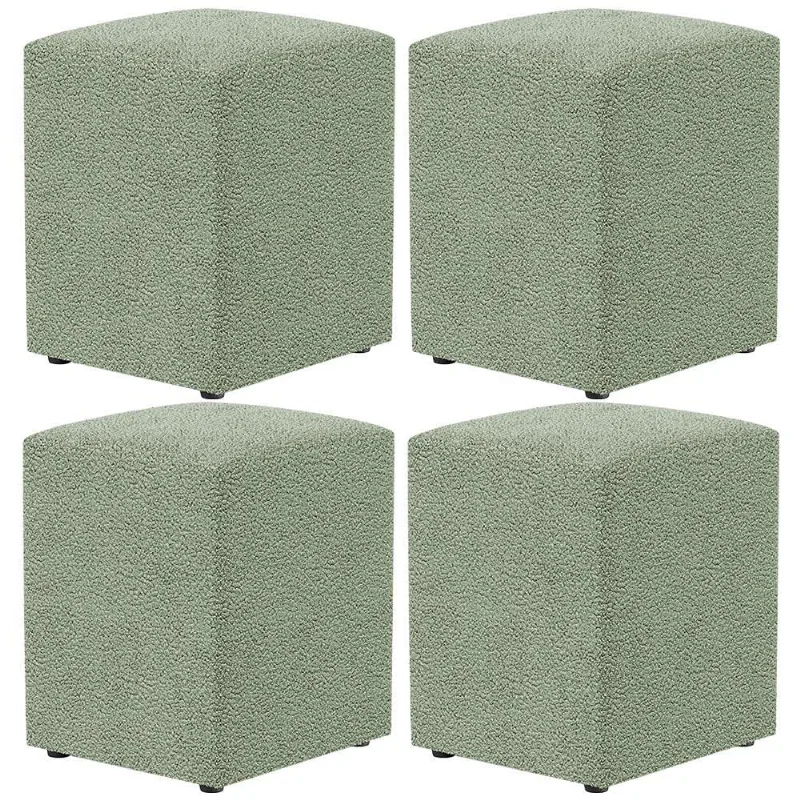 Kit 04 Puffs Quadrado Decorativo Sala De Estar L02 Bouclê Oliva - Lyam Decor
