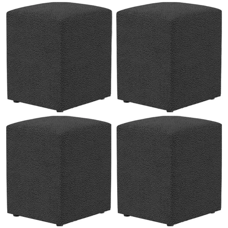 Kit 04 Puffs Quadrado L02 Decorativo Bouclê Preto - Lyam Decor