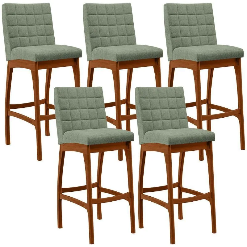 Kit 05 Banquetas Alta Para Cozinha Sala De Jantar Fixa Mila B04 Bouclê Oliva - Lyam Decor