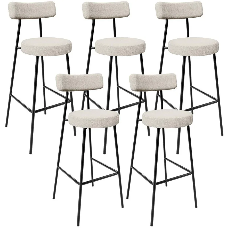 Kit 05 Banquetas Altas Cozinha Bar Sala De Jantar Em Aço Milão L02 Bouclê Creme - Lyam Decor