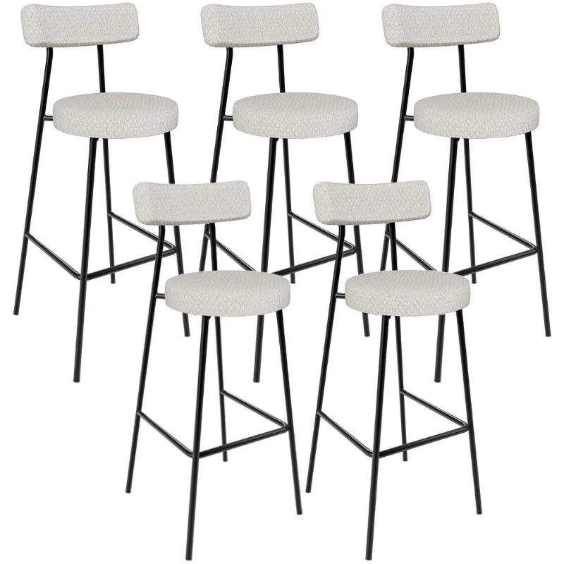 Kit 05 Banquetas Altas Cozinha Bar Sala De Jantar Em Aço Milão L02 Bouclê Cru - Lyam Decor