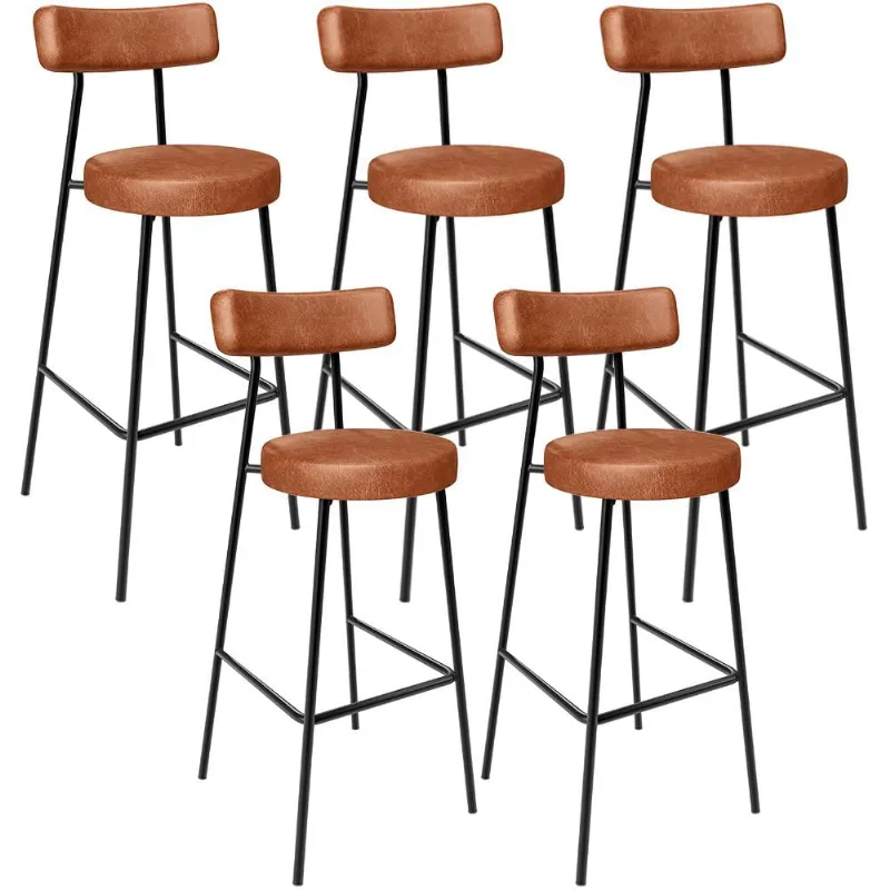 Kit 05 Banquetas Altas Cozinha Bar Sala De Jantar Em Aço Milão L02 Couríssimo Camel - Lyam Decor - Lyam Decor