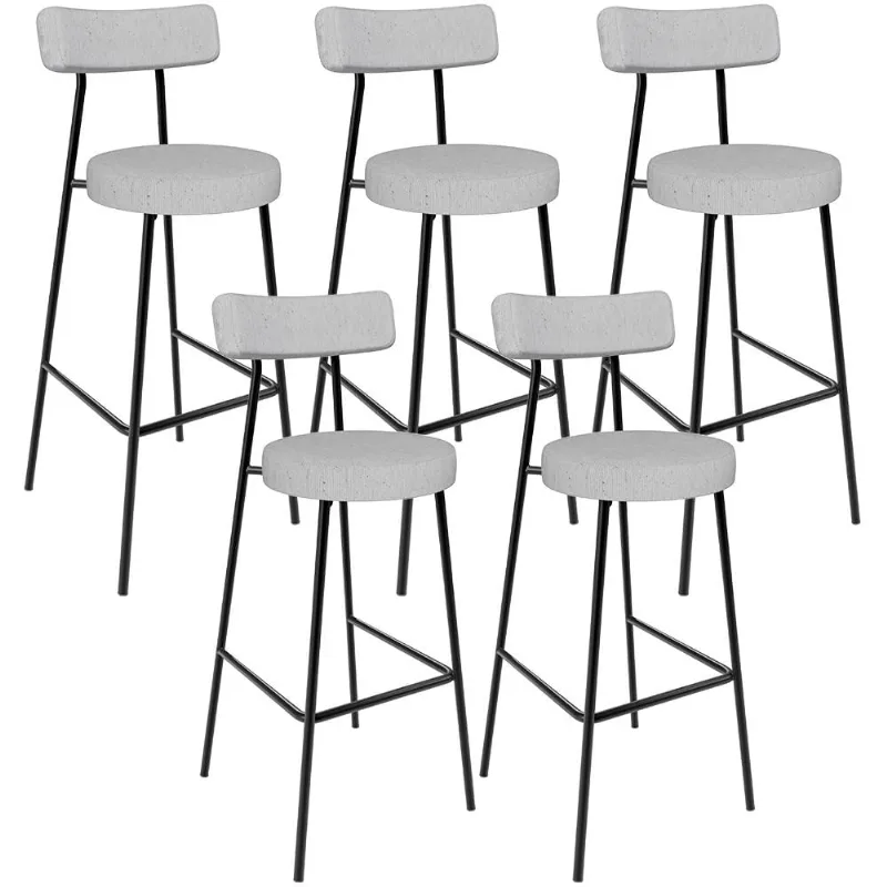 Kit 05 Banquetas Altas Cozinha Bar Sala De Jantar Em Aço Milão L02 Linho Cinza - Lyam Decor