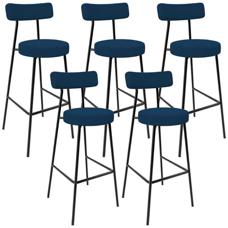 Kit 05 Banquetas Alta Bar Cozinha Sala De Jantar Em Aço Milão L02 Suede Azul Marinho - Lyam Decor