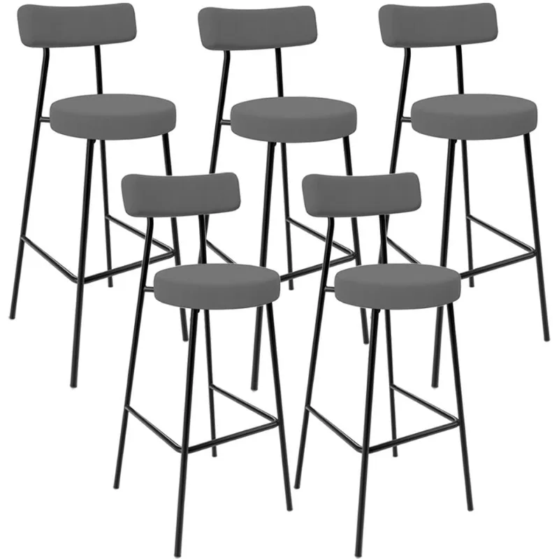 Kit 05 Banquetas Altas Cozinha Bar Sala De Jantar Em Aço Milão L02 Suede Cinza - Lyam Decor