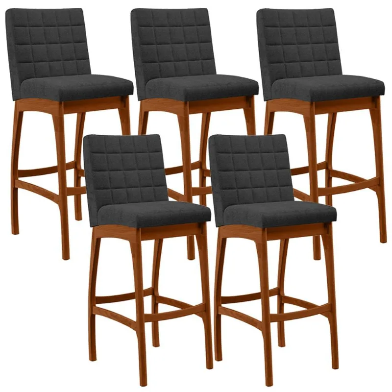 Kit 05 Banquetas Altas Para Cozinha Sala De Jantar Fixa Mila L02 Bouclê Preto - Lyam Decor - Lyam Decor