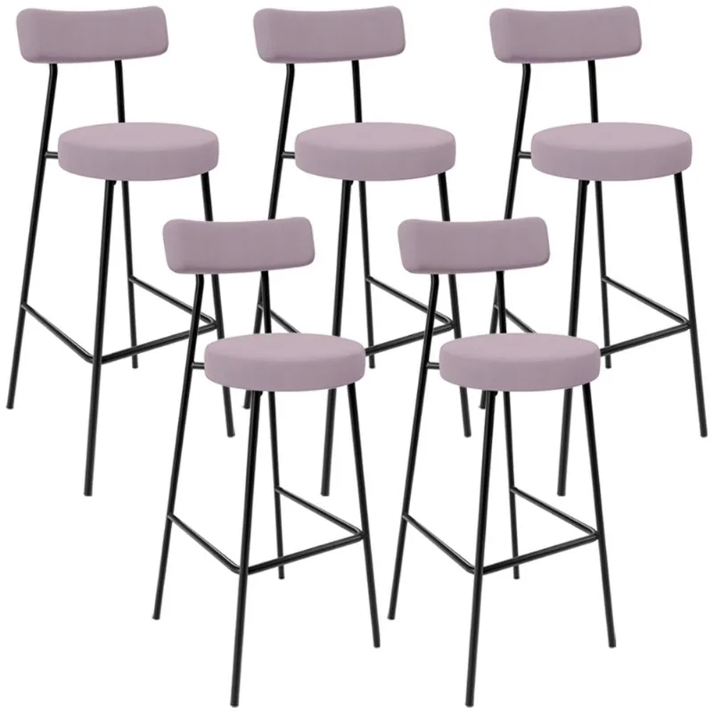 Kit 05 Banquetas Baixa Bar Cozinha Sala De Jantar Em Aço Milão L02 Suede Rosê - Lyam Decor