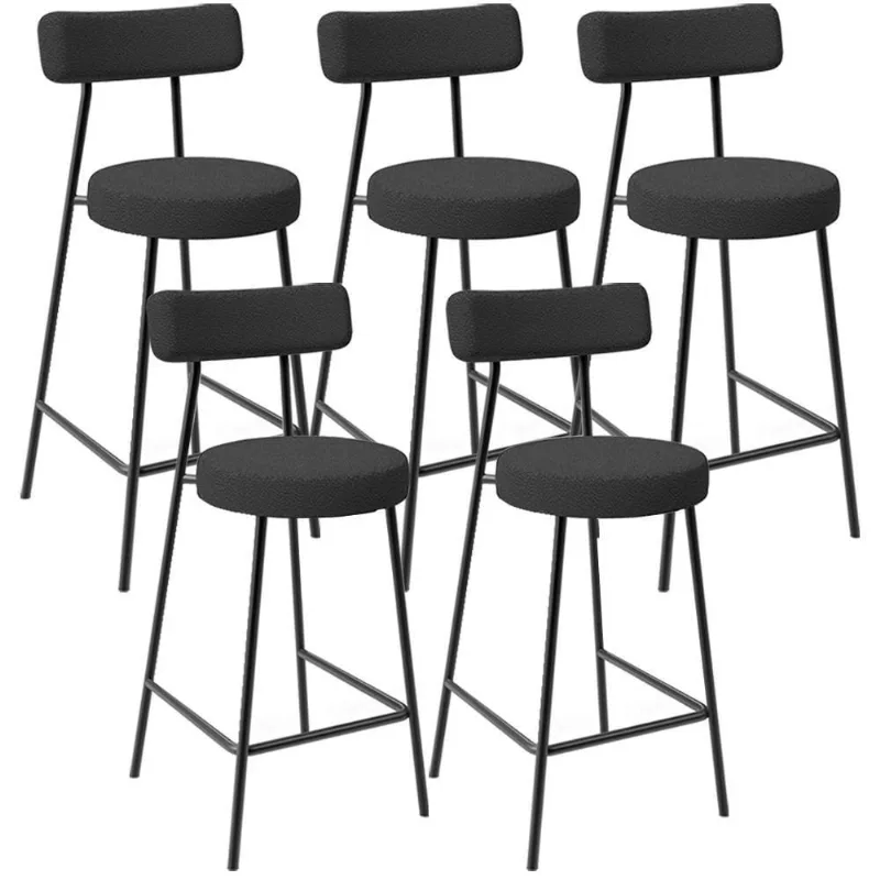 Kit 05 Banquetas Baixa Para Cozinha Sala De Jantar Bancada Milão L02 Bouclê Preto - Lyam Decor - Lyam Decor