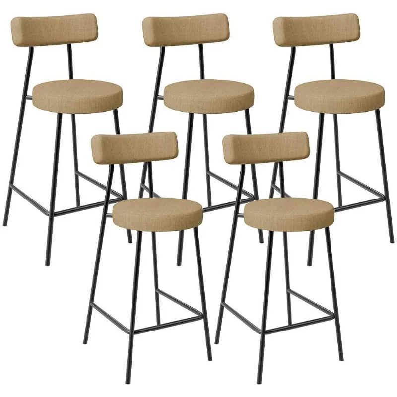 Kit 05 Banquetas Baixa Para Cozinha Sala De Jantar Bancada Milão L02 Linho Bege Escuro - Lyam Decor - Lyam Decor