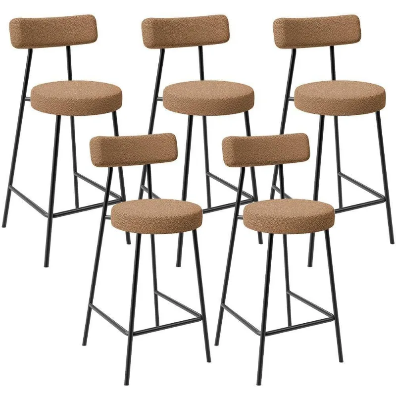 Kit 05 Banquetas Baixa Para Cozinha Sala De Jantar Bar Bancada Milão L02 Bouclê Mostarda - Lyam Decor
