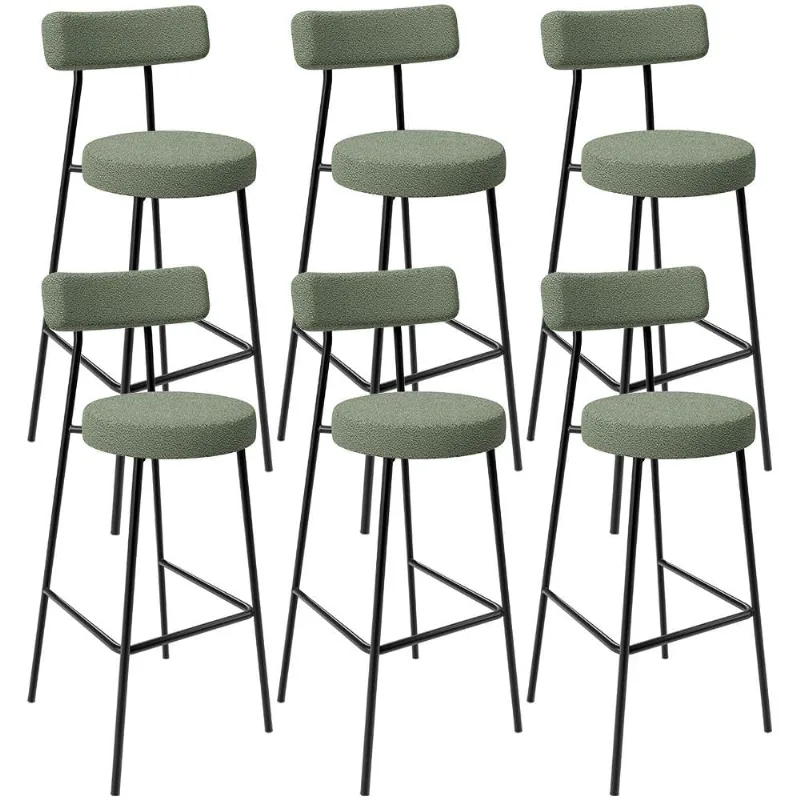 Kit 06 Banquetas Alta Bar Cozinha Sala De Jantar Estrutura Em Aço Milão Bouclê Oliva - Lyam Decor