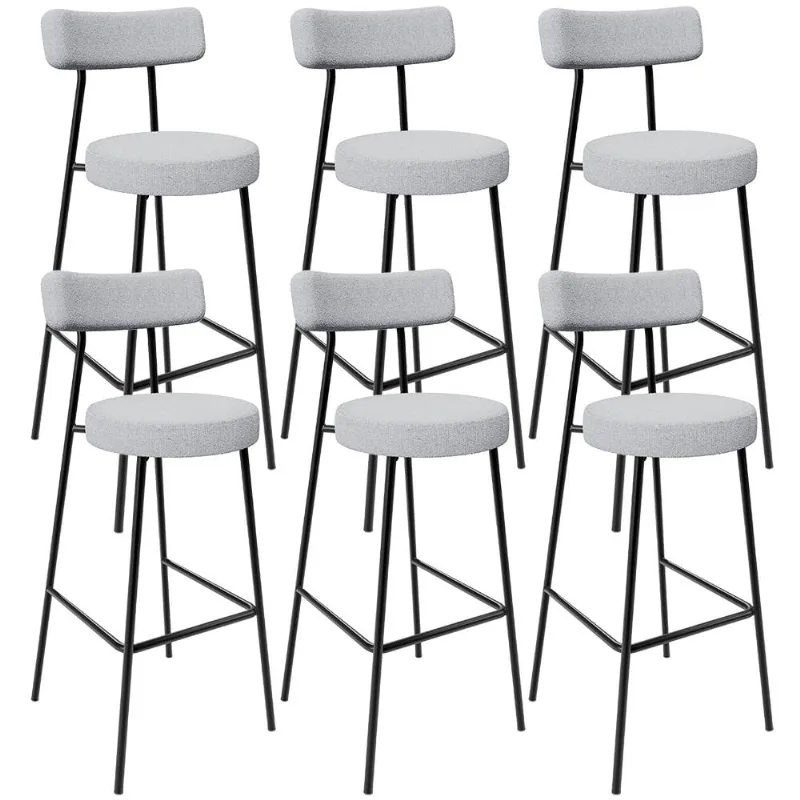 Kit 06 Banquetas Altas Cozinha Bar Sala De Jantar Em Aço Milão L02 Bouclê Cinza - Lyam Decor - Lyam Decor