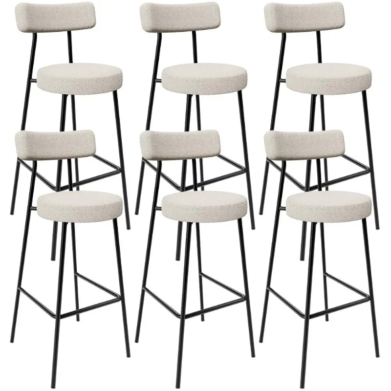 Kit 06 Banquetas Altas Cozinha Bar Sala De Jantar Em Aço Milão L02 Bouclê Creme - Lyam Decor - Lyam Decor