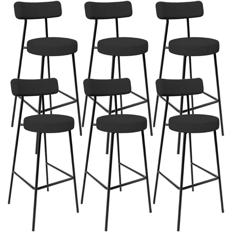 Kit 06 Banquetas Altas Cozinha Bar Sala De Jantar Em Aço Milão L02 Bouclê Preto - Lyam Decor - Lyam Decor