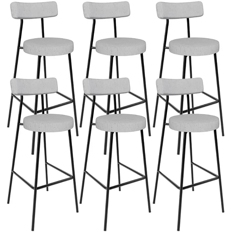 Kit 06 Banquetas Altas Cozinha Bar Sala De Jantar Em Aço Milão L02 Linho Cinza - Lyam Decor - Lyam Decor