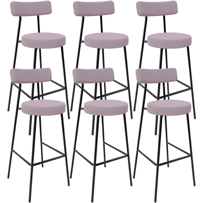 Kit 06 Banquetas Altas Cozinha Bar Sala De Jantar Em Aço Milão L02 Suede Rosê - Lyam Decor - Lyam Decor