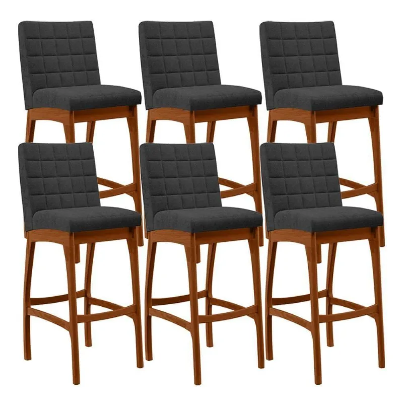 Kit 06 Banquetas Altas Para Cozinha Sala De Jantar Fixa Mila L02 Bouclê Preto - Lyam Decor - Lyam Decor